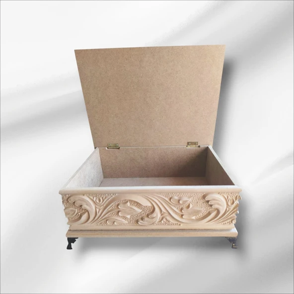 Ahşap- Ham Mdf- Desenli-takı-makyaj-aksesuar-çok Amaçlı- Ayaklı dikdörtgen Dekoratif Kutu - 6