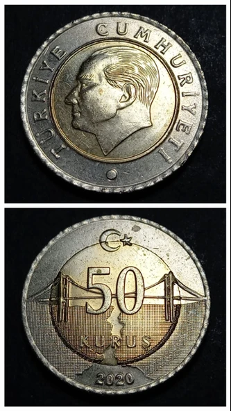 Escoines Koleksiyon 39963688005ddd7cd9 50Kuruş 2020 çapak hatalı ççt+ eski madeni para ürün görseli 1