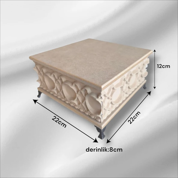 Ahşap- Ham Mdf- Desenli-takı-makyaj-aksesuar-çok Amaçlı- Ayaklı Kare Dekoratif Kutu