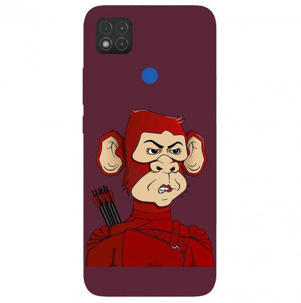 KNY Xiaomi Redmi 9C Kılıf Arrow Monkey Desen Lansman Silikon Bordo