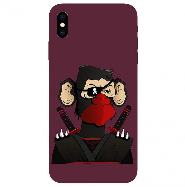 KNY Apple iPhone XR Kılıf Samuray Monkey Desen Lansman Silikon Bordo