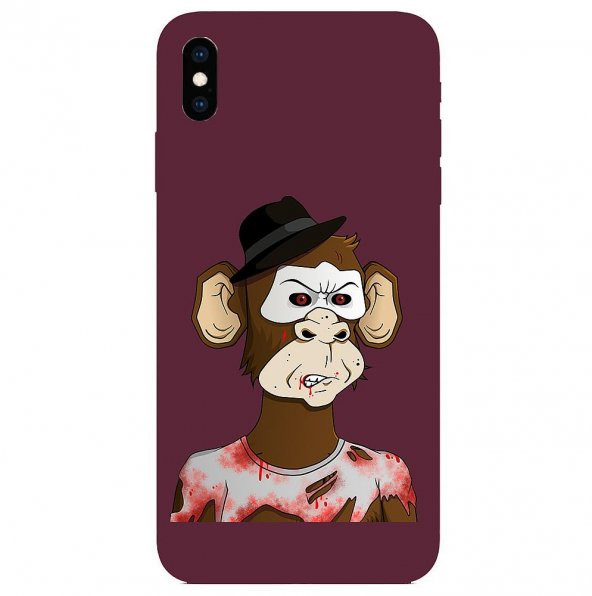 KNY Apple iPhone XR Kılıf Zombi Monkey Desen Lansman Silikon Bordo