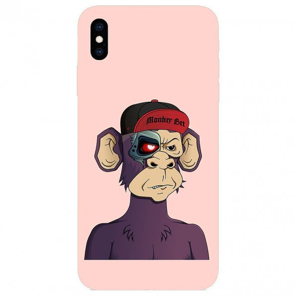 KNY Apple iPhone XS Max Kılıf Cyborg Monkey Desen Lansman Silikon Pembe