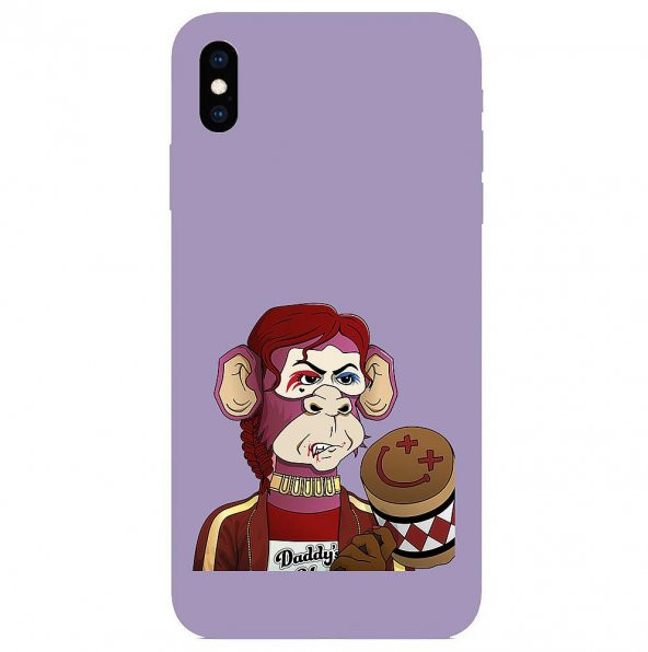 KNY Apple iPhone XS Max Kılıf Queen Monkey Desen Lansman Silikon Mor