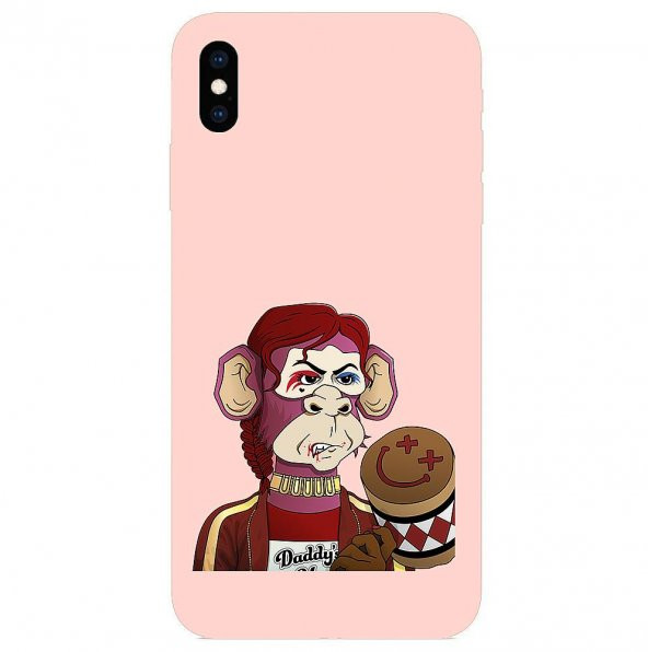 KNY Apple iPhone XS Max Kılıf Queen Monkey Desen Lansman Silikon Pembe