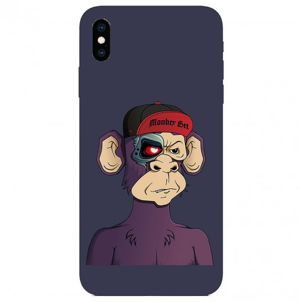 KNY Apple iPhone XS Max Kılıf Cyborg Monkey Desen Lansman Silikon Lacivert