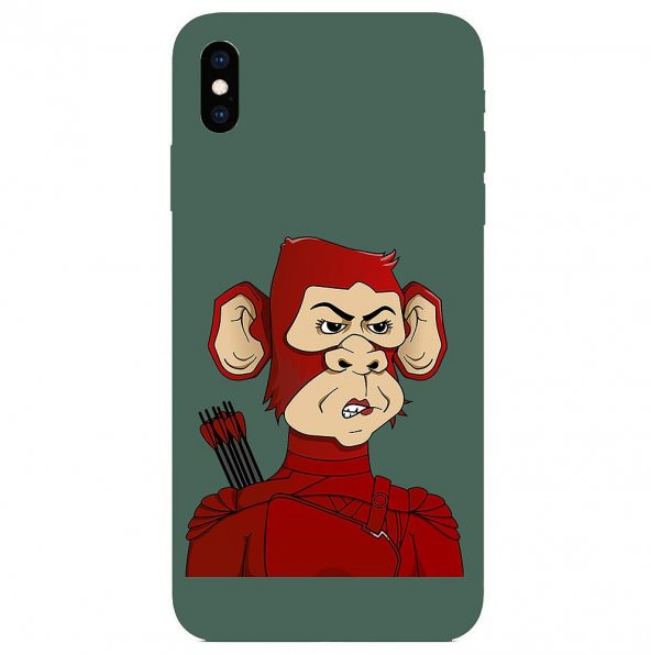 KNY Apple iPhone XS Max Kılıf Arrow Monkey Desen Lansman Silikon Yeşil