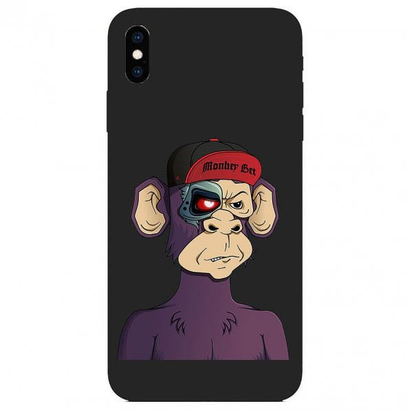 KNY Apple iPhone XS Max Kılıf Cyborg Monkey Desen Lansman Silikon Siyah