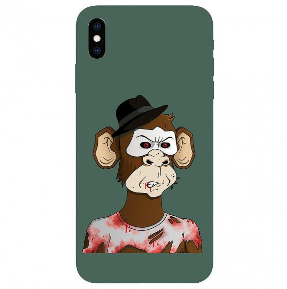 KNY Apple iPhone XS Max Kılıf Zombi Monkey Desen Lansman Silikon Yeşil