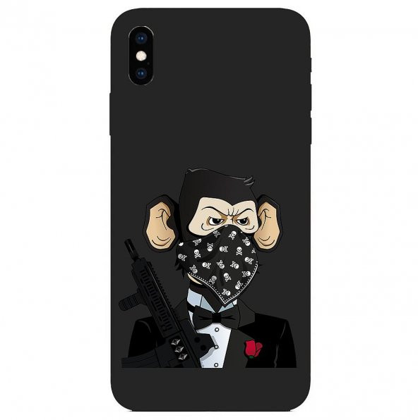 KNY Apple iPhone XS Max Kılıf Mafia Monkey Desen Lansman Silikon Siyah