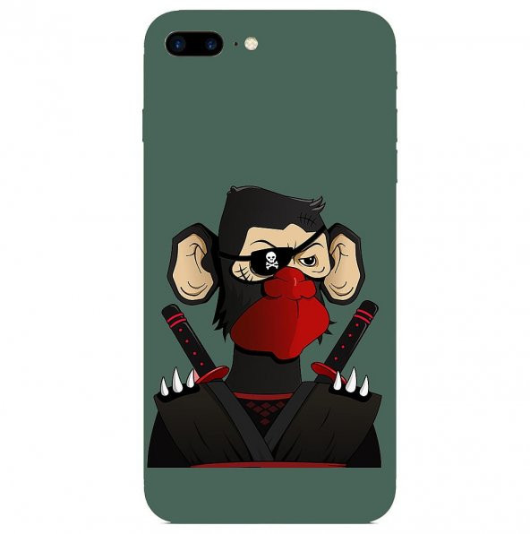KNY Apple iPhone 7 Plus Kılıf Samuray Monkey Desen Lansman Silikon Yeşil