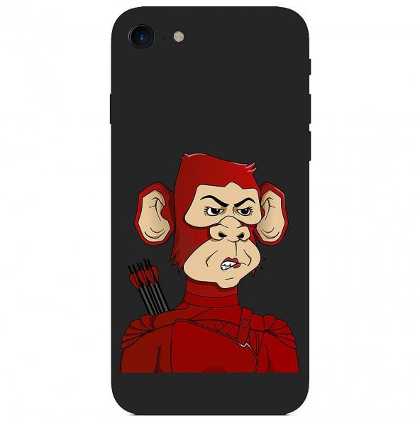 KNY Apple iPhone 8 Kılıf Arrow Monkey Desen Lansman Silikon Siyah