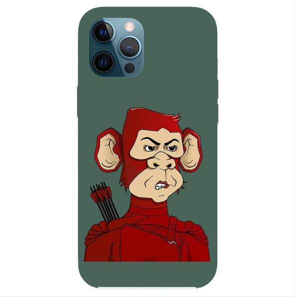 KNY Apple iPhone 11 Pro Max Kılıf Arrow Monkey Desen Lansman Silikon Yeşil
