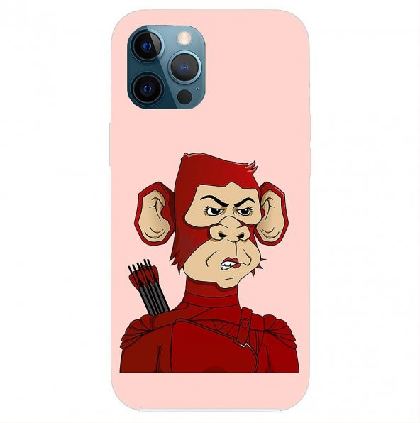 KNY Apple iPhone 11 Pro Max Kılıf Arrow Monkey Desen Lansman Silikon Pembe