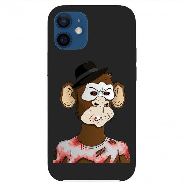 KNY Apple iPhone 12 Mini Kılıf Zombi Monkey Desen Lansman Silikon Siyah