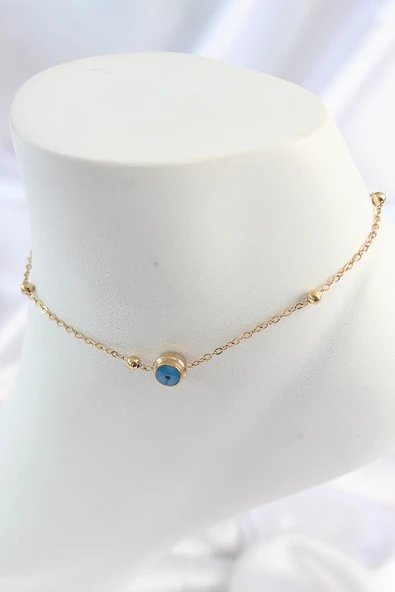 316L Çelik Gold Renk Nazar Boncuk Model Kadın Halhal ürün görseli 1