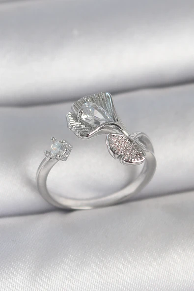 Pirinç Gümüş Renk Zirkon Taşlı Deniz Kabuğu Model Ayarlanabilir Kadın Yüzük ürün görseli 1