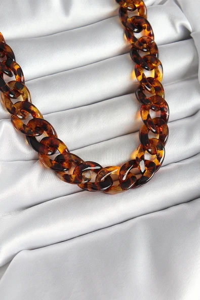 Leopar Desenli Mika Kalın Zincir Kadın Kolye - Resim 2