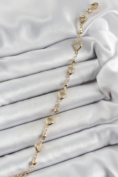 Pirinç Şeffaf Kalp Model Gold Renk Zirkon Taşlı Kadın Bileklik - Resim 2