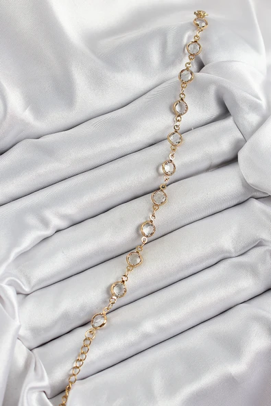 Pirinç Gold Renk Zirkon Taşlı Kadın Bileklik - Resim 2