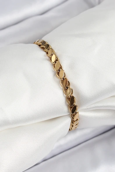 316L Çelik Arpa Model Gold Renk Kadın Bilekik - Resim 3