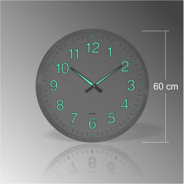 Büyük Dev 60 cm Ebat Ebadında Aluminyum Çerçeve Gerçek Ön Camlı Gece Görünen Fosforlu Duvar Saati - 2