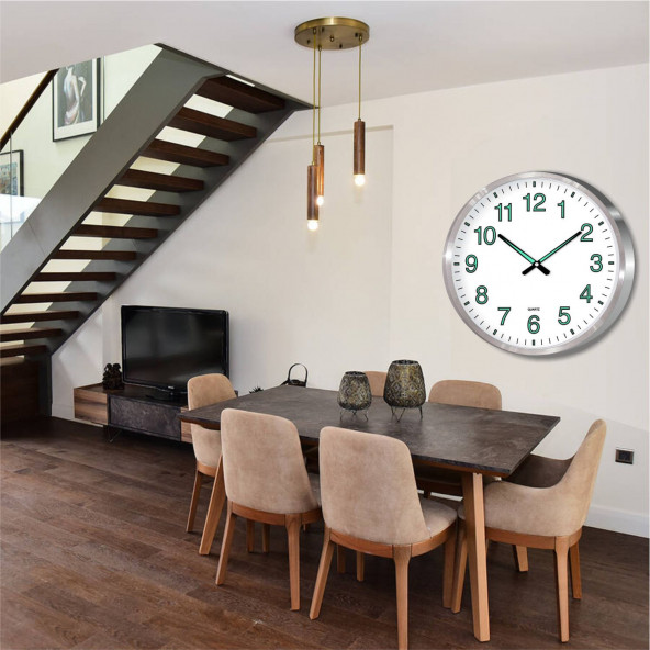 Büyük Dev 60 cm Ebat Ebadında Aluminyum Çerçeve Gerçek Ön Camlı Gece Görünen Fosforlu Duvar Saati - 3