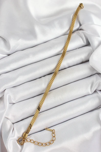 316L Çelik Gold Renk Yassı Zincir Model Kadın Bileklik ürün görseli 1