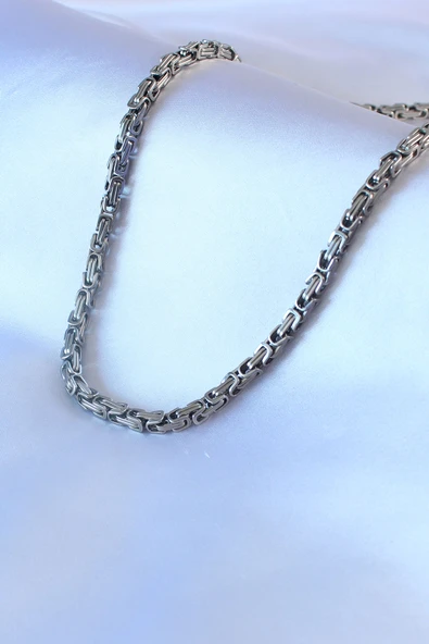 316L Çelik Gümüş Renk Kral Zincir Model Erkek Kolye - Resim 2