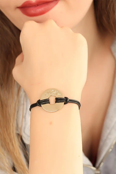 LUCKY (Şanslı) Siyah Deri İpli Unisex Mood Bileklik ürün görseli 1