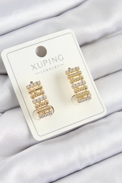 Xuping Zirkon Taşlı Dikdörtgen Model Gold Renk Kadın Küpe ürün görseli 1