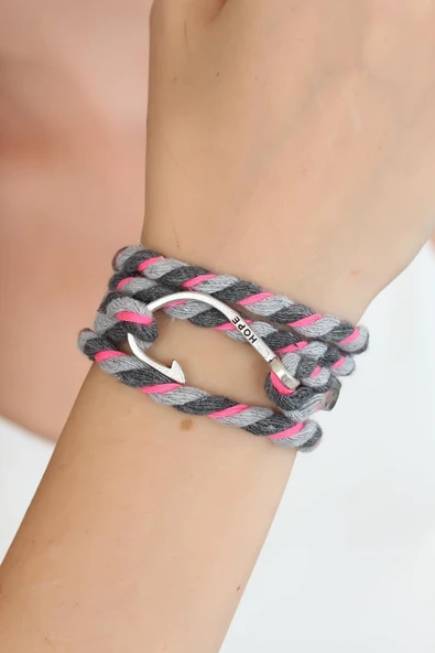 Karışık Desenli Pembe Gri Gümüş Metal Kancalı Bayan Çoklu Bileklik ürün görseli 1