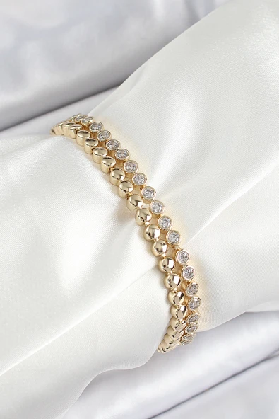 Xuping Pirinç Zirkon Taşlı Çift Görünümlü Model Gold Renk Kadın Bileklik ürün görseli 1