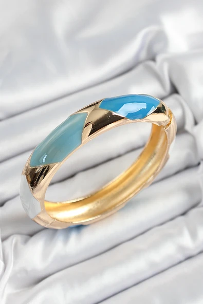 Pirinç Mavi Beyaz Mineli Baklava Model Gold Renk Kadın Kelepçe ürün görseli 1