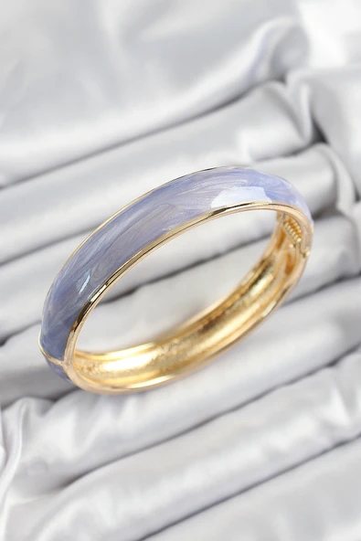 Pirinç Mavi Mor Mineli Mermer Desen Model Gold Renk Kadın Kelepçe ürün görseli 1