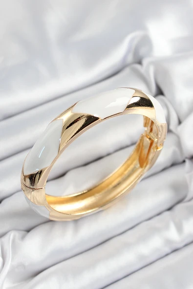 Pirinç Beyaz Mineli Baklava Model Gold Renk Kadın Kelepçe ürün görseli 1