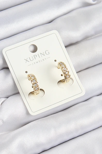 Xuping Zirkon Taşlı Ardışık Model Gold Renk Kadın Küpe ürün görseli