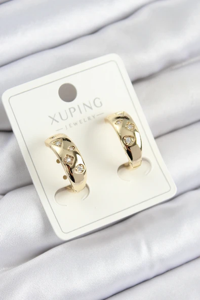 Xuping Zirkon Taşlı Halka Model Gold Renk Kadın Küpe - 1