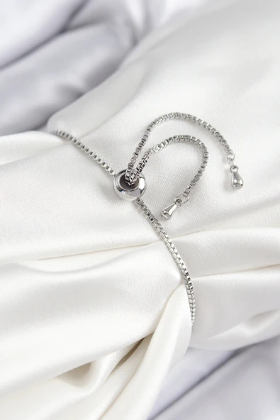 Pirinç Pembe Zirkon Taşlı Deniz Yıldızı Model Gümüş Renk Asansörlü Kadın Bileklik - Resim 2