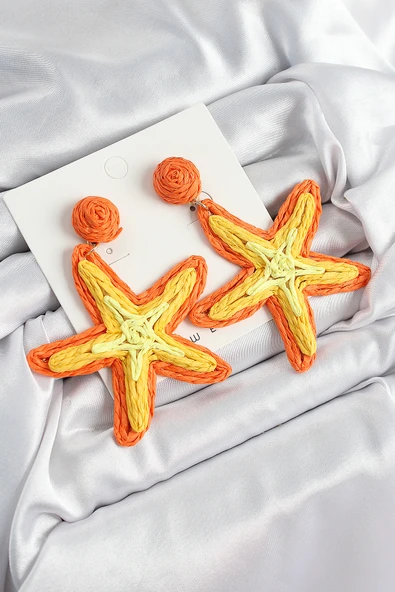 Pirinç Turuncu Deniz Yıldızı Model Gold Renk Kadın Hasır Küpe ürün görseli 1