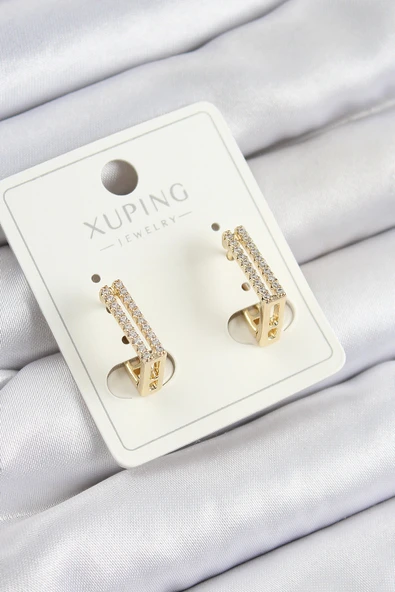 Xuping Zirkon Taşlı Dikdörtgen Model Gold Renk Kadın Küpe ürün görseli 1