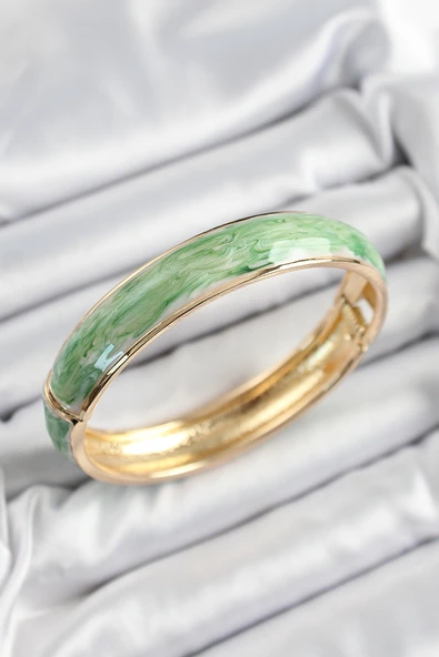 Pirinç Mavi Yeşil Mineli Mermer Desen Model Gold Renk Kadın Kelepçe ürün görseli 1