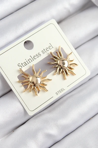 316L Çelik Güneş Model Gold Renk Kadın Küpe ürün görseli 1