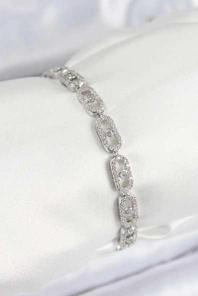 Pirinç Zirkon Taşlı Messika Model Gümüş Renk VIP Seri Kadın Bileklik ürün görseli 1