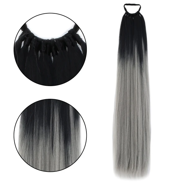 Lastikli At Kuyruğu Düz - Siyah Gri Ombre ürün görseli 1