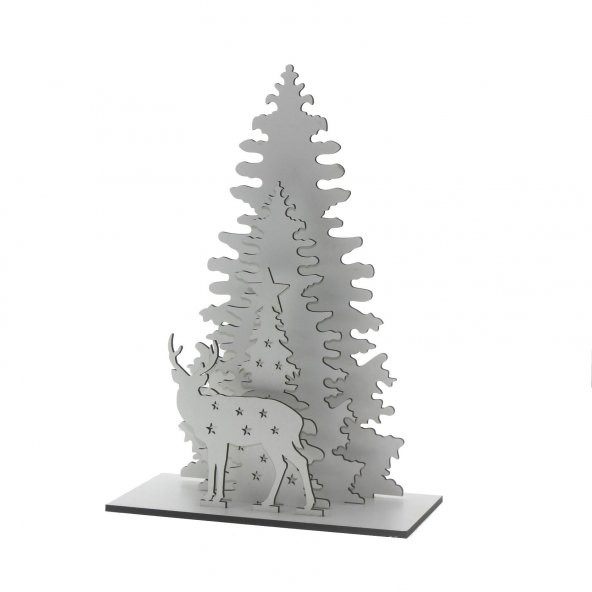 31x17cm Yılbaşı Dekor Demonte Çam Ahşap Ağaç ve Geyik - 3