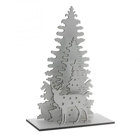 31x17cm Yılbaşı Dekor Demonte Çam Ahşap Ağaç ve Geyik - 4