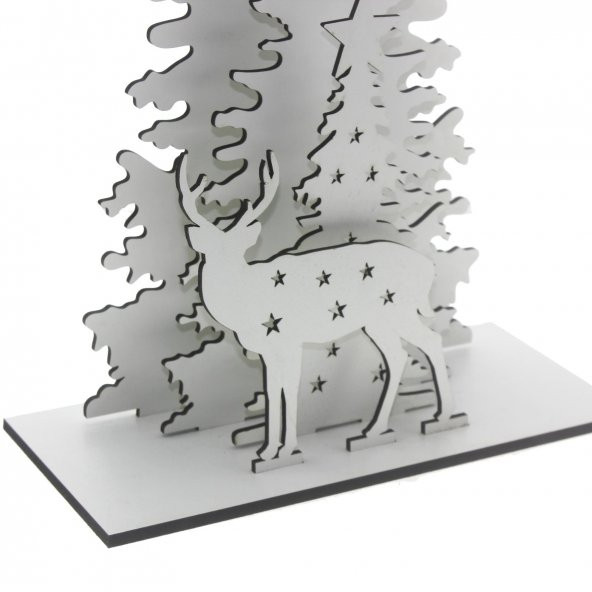 31x17cm Yılbaşı Dekor Demonte Çam Ahşap Ağaç ve Geyik - 5