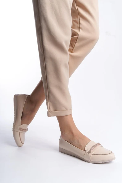 Kadın Sansa Krem Taş Detaylı Günlük Babet - 3