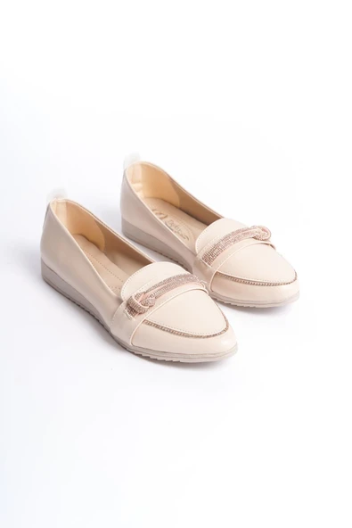 Kadın Marali Krem Taş Dedaylı  Düz Babet - 4